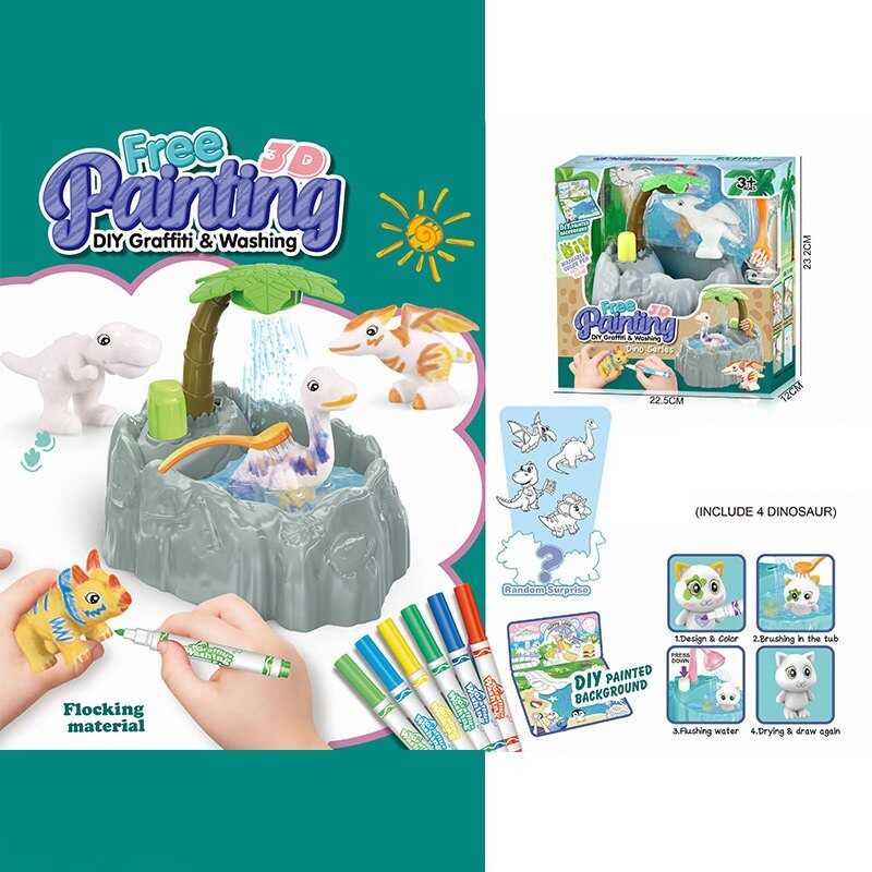 Набір для творчості 828 (48/2) 4 флоксові фігурки тварин, помпова подача води, 6 кольорових фломастерів, ванночка, щіточка, в коробці