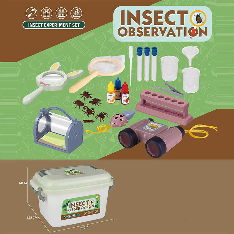 Набір дослідів W 615 (48) бінокль, пробірки, пінцет, лупу, сачок, флакони з “реактивами“, моделі комах, в боксі