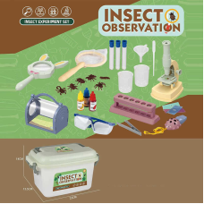 Набір дослідів W 616 (48) мікроскоп на батарейках, підсвітка, пробірки, пінцет, лупа, сачок, флакони з “реактивами“, наукові аксесуари, моделі комах, окуляри, в боксі