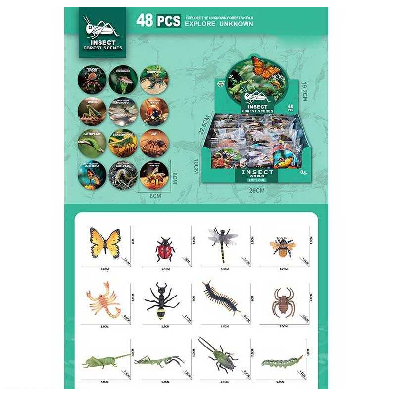 Набір комах JS 20-6 (20) ЦІНА ЗА 48 ШТУК В БЛОЦІ, картки із назвами, в коробці