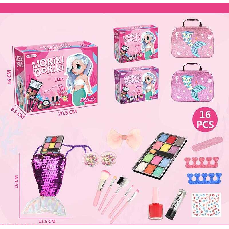 Набір косметики 40010 (60/2)12 тіней, пензлики, помада, шпилька, наклейки, пилочка, розділювачі для пальців, дзеркало, сумочка, косметичка, 2 види, в коробці