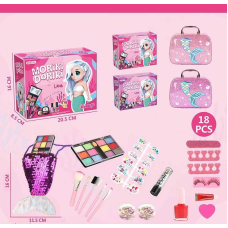 Набір косметики 40011 (60/2) 12 тіней, пензлики, помада, накладні нігті, накладні вії, пилочка, розділювачі для пальців, дзеркало, сумочка, косметичка, 2 види, в коробці