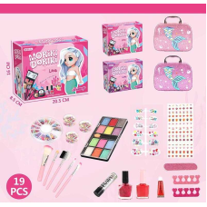 Набір косметики 40014 (60/2) 12 тіней, пензлики, помада, лаки, розділювачі для пальців, наліпки, накладні нігті, дзеркало, косметичка, 2 види, в коробці