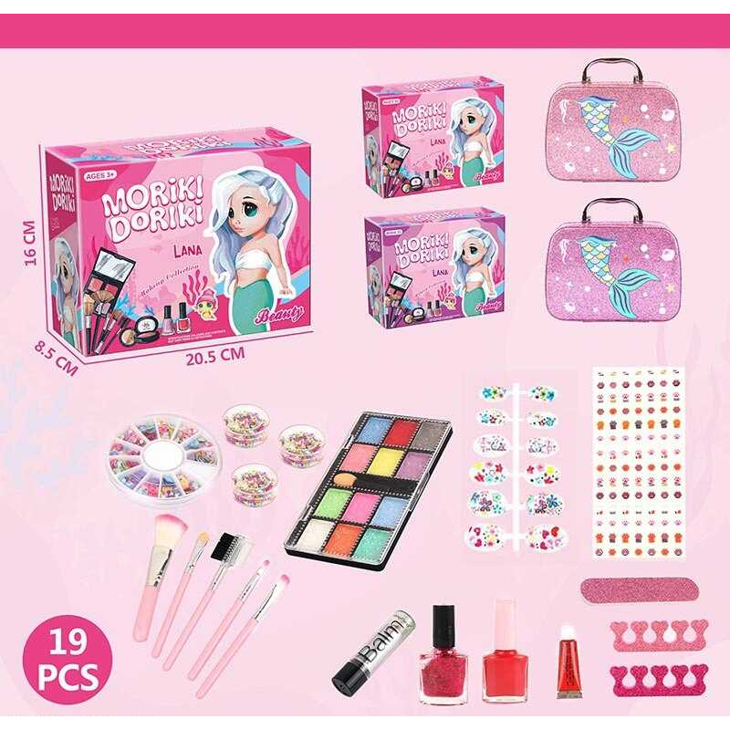 Набір косметики 40014 (60/2) 12 тіней, пензлики, помада, лаки, розділювачі для пальців, наліпки, накладні нігті, дзеркало, косметичка, 2 види, в коробці