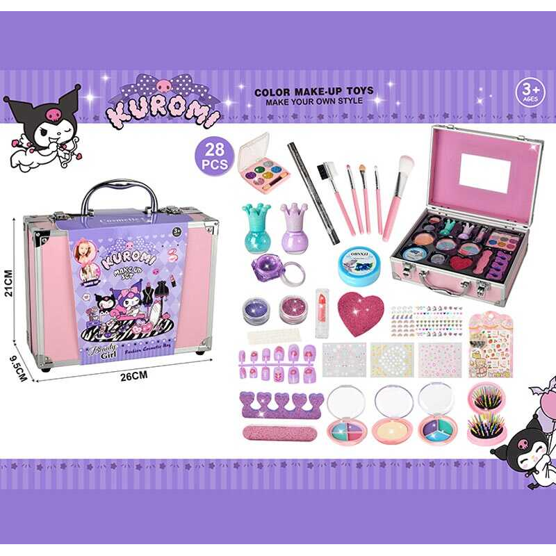 Набір косметики 768-71 C (48/2)  тіні, глітер, блискітки, щітка для волосся, аксесуари для манікюру, лак, олівець, блиск, пензлики для макіяжу, у валізі