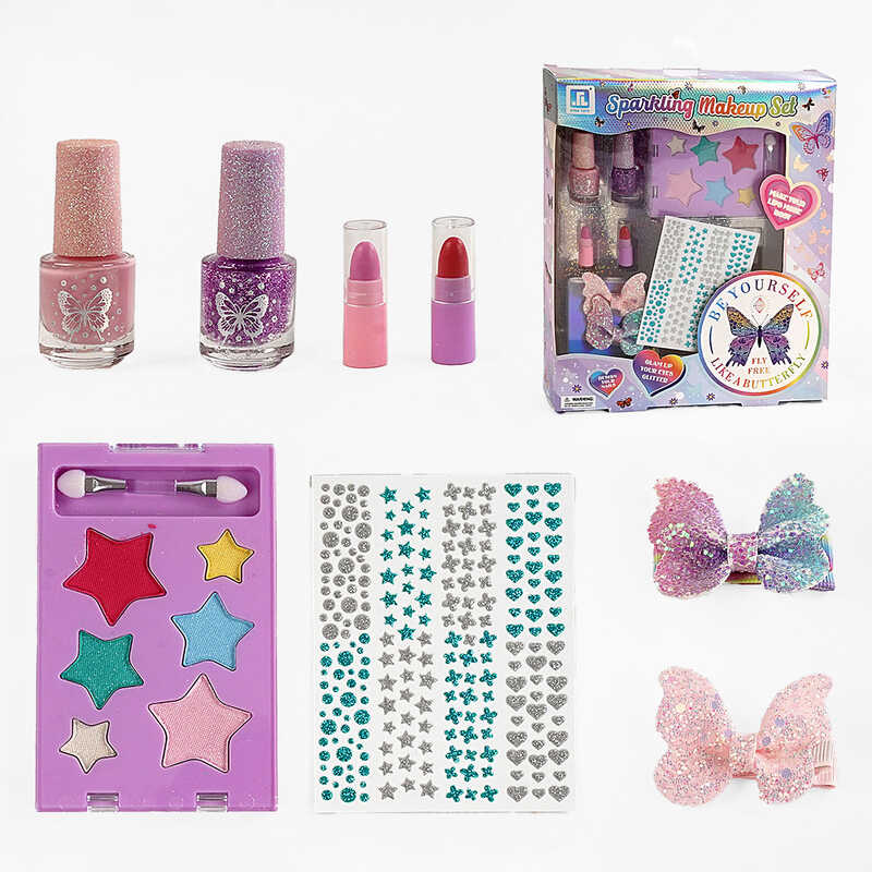 Набір косметики ZR 38 B (96/2) тіні для повік, лаки для нігтів, помади, заколки з бантиками, наліпки, в коробці