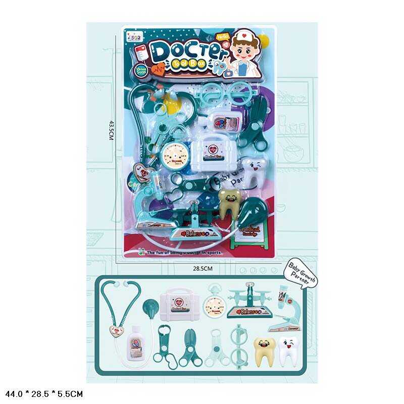 Набір лікаря 502-168 (96/2) стетоскоп, операційне приладдя, зуби, мікроскоп і тонометр, на листі Набір лікаря 502-168 (96/2) стетоскоп, операційне приладдя, зуби, мікроскоп і тонометр, на листі