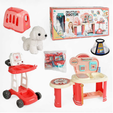 Набір лікаря 8836 A-2 (8) звук, підсвічування, столик з поличками 70х28х58.5 см, візок, переноска, собачка, інструменти лікаря, наліпки, в коробці