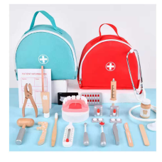 Набір лікаря C 73225 (24) 2 види, дерев’яний, стетоскоп, 2 щипців, зубна щелепа, зубна паста, зубна  щітка, шприц, термометр,  пігулки, медичне дзеркало, долото,  рентген, бейдж, записник з олівцем, сумка, в коробці