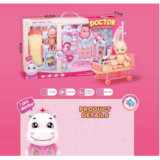 Набір лікаря HZ 697 (24/2) підсвічування, звуки, інструменти, пупс, каталка, фігурки тварин, в коробці