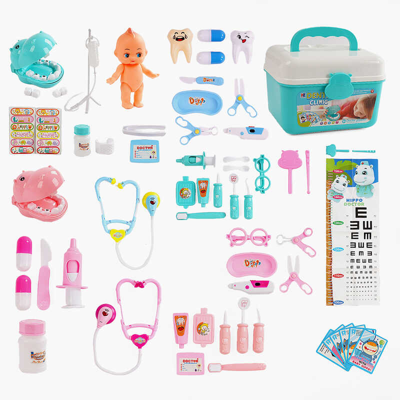 Набір лікаря HZ 811 B /HZ 611 B (36/2) 2 види, 30 елементів, звук, підсвічування, стетоскоп, щелепи із зубами, пупс, інструменти, пігулки, окуляри, у боксі