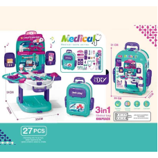 Набір лікаря T 2158-1 (24/2) медичний столик, озвуч. англійською мовою, набір інструментів, стетоскоп, термометр, шприц, ножиці, на батарейках, підсвітка, музика, пісні, у валізі