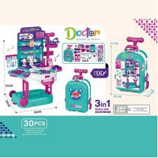Набір лікаря T 2158-2 (24/2)медичний столик, озвуч. англійською мовою, набір інструментів, стетоскоп, термометр, шприц, ножиці, пінцет, таблетки, на батарейках, підсвітка, музика, пісні, у валізі