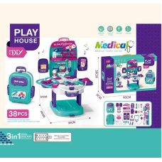 Набір лікаря T 2158-3 (24/2) медичний столик, озвуч. англійською мовою, набір інструментів, стетоскоп, термометр, шприц, ножиці, на батарейках, підсвітка, музика, пісні, в коробці