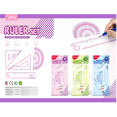 Набір лінійок C 72720 (288) ЦІНА ЗА 1 ШТУКУ, транспортир, лінійка на 15 см, 2 косинці, в пакеті