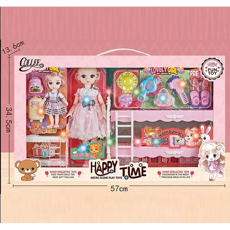 Набір ляльок 2027-18 (12) 2 ляльки, шарнірні суглоби, імітація скляних очей, підсвічування, аксесуари, велосипед, в коробці