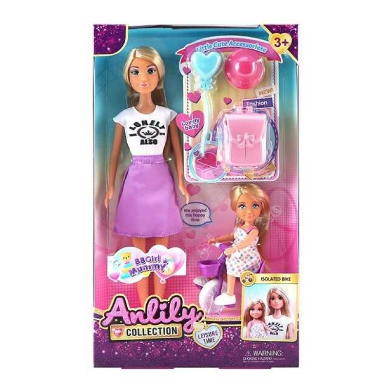 Набір ляльок 616019 (36) 2 ляльки, рухомі кінцівки, шарнірні суглоби, аксесуари, велосипед, знімний одяг, в коробці