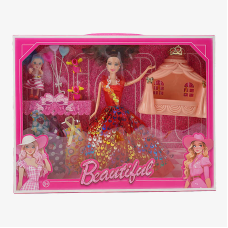 Набір ляльок 8022 D (36/2) 2 штуки, висота більшої 27см, гумові голови, рухливі кінцівки, 3 сукні, ролики, будиночок, в коробці