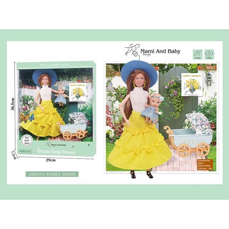 Набір ляльок A 790-3 (24/2) висота 30 см, немовля, зйомне взуття, капелюх, аксесуари, візочок, в коробці