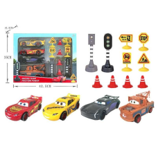 Набір машин 086 (16) 4 штуки, герої, інерція, світлофор та пристрій для фіксування швидкості на батарейках, дорожні знаки, в коробці