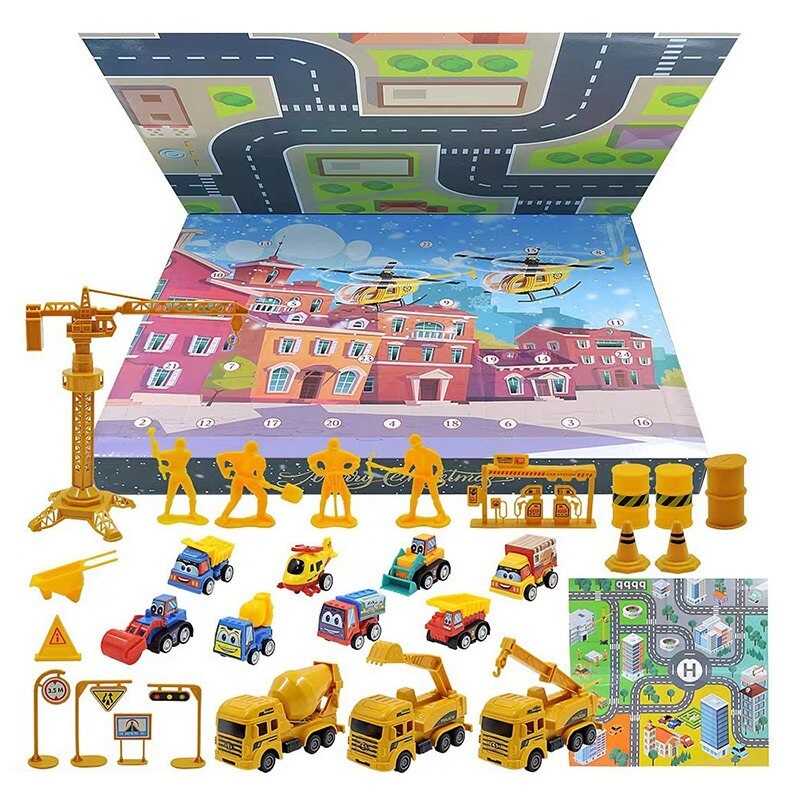 Набір машин 1788 (10) “Будівельна техніка”, адвент-календар, 24 комірки, машинки, ігрове поле, фігурки, в коробці