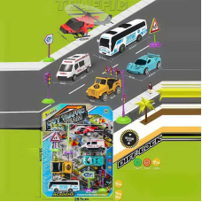 Набір машин 24610 (96/2) автобус, вертоліт, джип, спорткар, швидка допомога, дорожні знаки, на листі