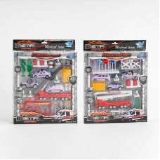 Набір машин JP 9203 (60/2) 2 види, медичні авто, підйомник, дорожні знаки, огорожа, в коробці