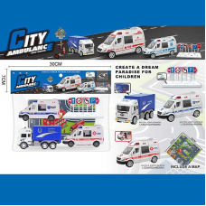 Набір машин JW 567-049 (96/2) “City Ambulance”,  інерція, 3 машинки, килимок, в пакеті