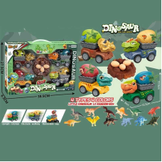 Набір машин LL 31 (48/2) 4 машинки, гніздо з яйцями, інерційний механізм, фігурки динозаврів, декорації, в коробці