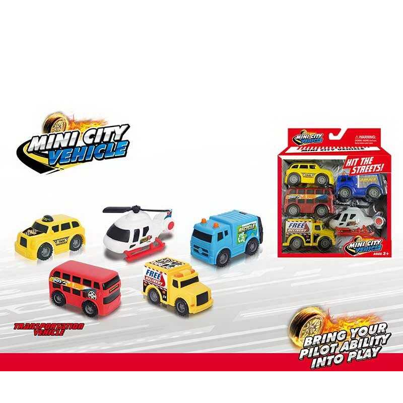 Набір машин MY 101 (48/2) 5 штук, таксі, сміттєвоз, автобус, літак, поштова машина, в коробці