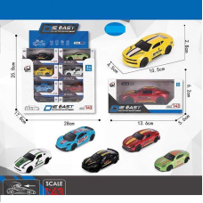 Набір машин QZ 43 I (16/2) ЦІНА ЗА 24 ШТУКИ В БЛОЦІ, 6 видів, “Перегоновий автомобіль“, металопластик, інерція