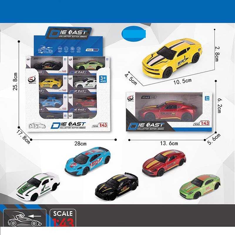 Набір машин QZ 43 I (16/2) ЦІНА ЗА 24 ШТУКИ В БЛОЦІ, 6 видів, “Перегоновий автомобіль“, металопластик, інерція