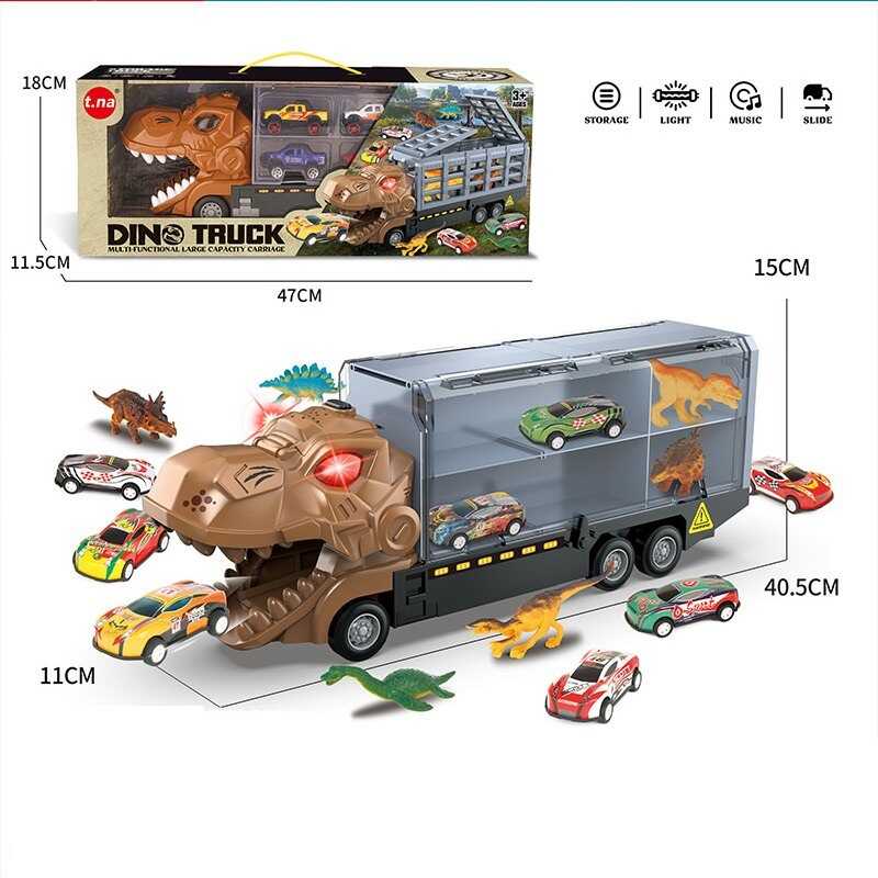 Набір машин TN 1236 AB (24/2) звук, підсвітка, 6 металопластикових машин, 6 динозаврів, трейлер, в коробці