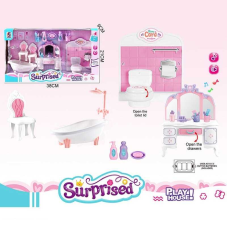 Набір меблів 5 S 631 (36/2) “Ванна кімната“, трюмо має підсвічування, мелодія, кришка унітаза підіймається, ванна, 2 стільчики, в коробці