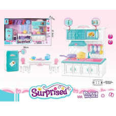 Набір меблів 5 S 632 (36/2) “Кухня“, підсвічування плити, звуки приготування, раковина, холодильник, витяжка, сковорідка, солодощі, стіл, в коробці