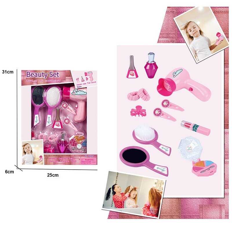 Набір перукаря BE 2301 (24) фен на батарейках, щітка для волосся, заколки, косметика, в коробці