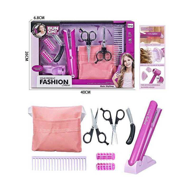 Набір перукаря QY 014 (36) стайлер на батарейках, гребінець, ножиці, фартух, бігуді, в коробці