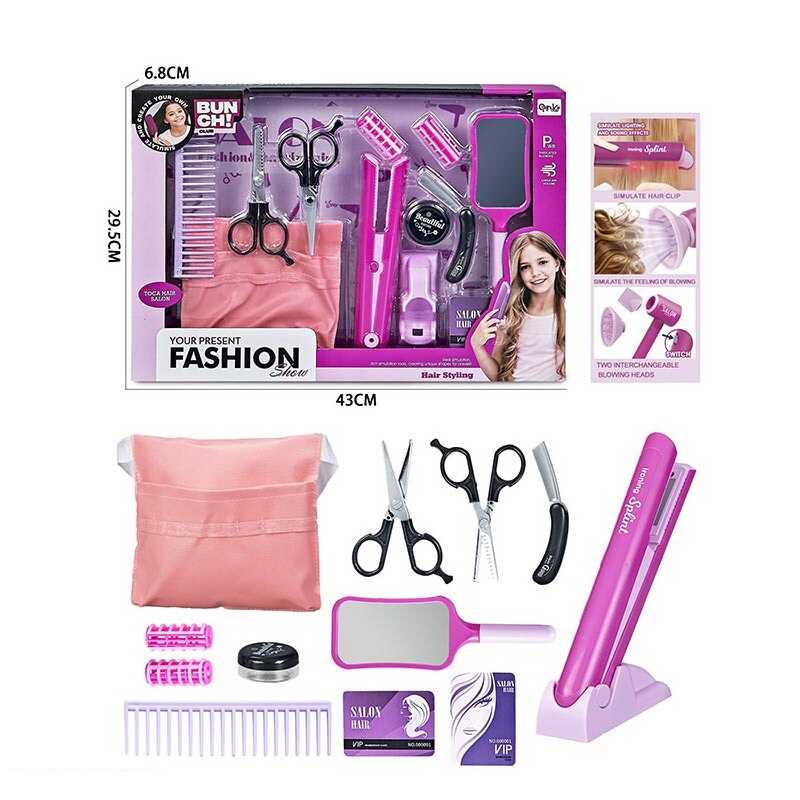 Набір перукаря QY 016 (36) стайлер на батарейках, гребінець, ножиці, фартух, бігуді, дзеркальце, в коробці