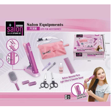 Набір перукаря YLQ 085 A (60/2) стайлер, звук, підсвітка, ножиці, бігуді, 2 заколки, 2 щітки для волосся, перукарський фартух, в коробці