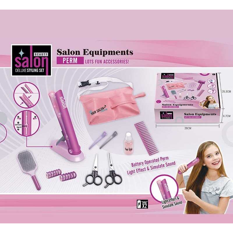 Набір перукаря YLQ 085 A (60/2) стайлер, звук, підсвітка, ножиці, бігуді, 2 заколки, 2 щітки для волосся, перукарський фартух, в коробці