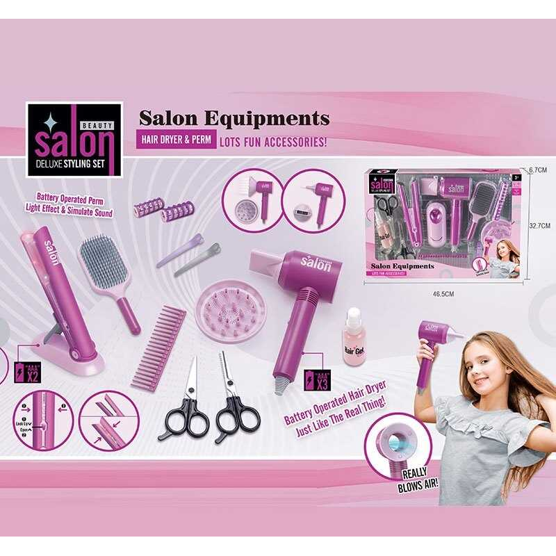 Набір перукаря YLQ 089 (24/2) стайлер, звук, підсвітка, 2 заколки, 2 щітки для волосся, бігуді, баночка для спрею, ножниці, фен та насадка до нього, в коробці