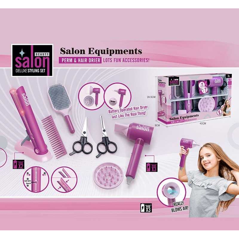 Набір перукаря YLQ 090 (24/2) стайлер, звук, підсвітка, 2 щітки для волосся, фен та 2 насадки, ножиці,  в коробці