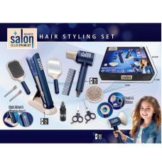 Набір перукаря YLQ 112 (28)  на батарейках, звук, підсвітка, фен, стайлер, підставка, баночка для спрею, дзеркало, ножиці, щітка та гребінець для волосся, зажими, в коробці