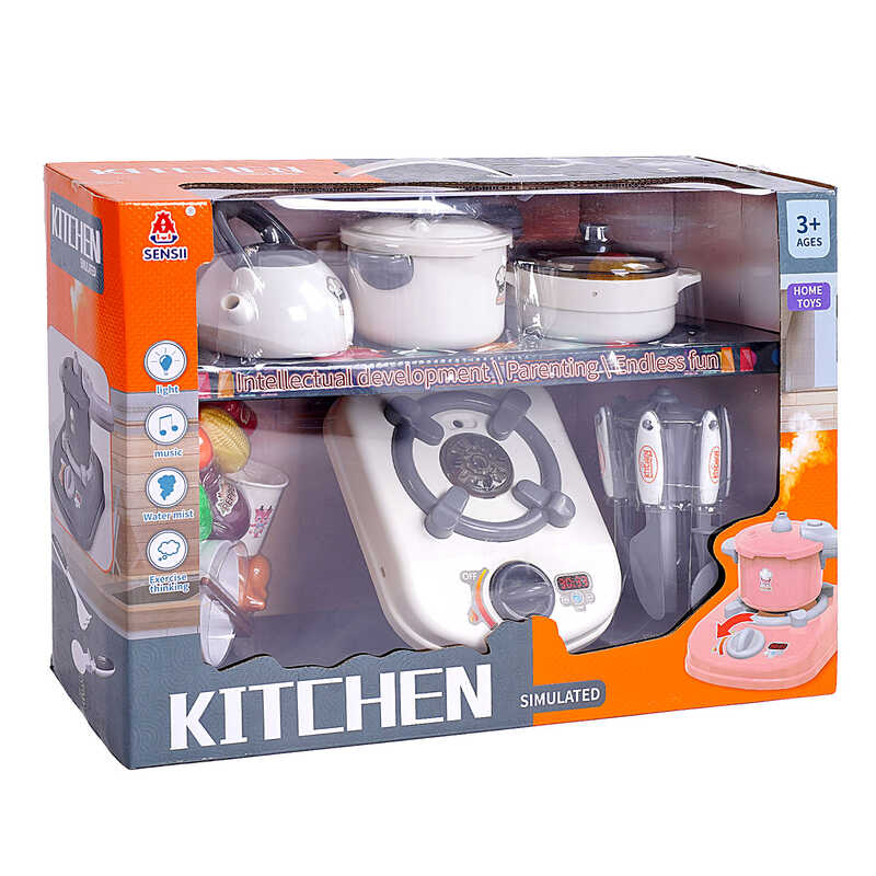 Набір посуду  096 D-4 A Штрих=00308 (15) 18 елементів, електрична плита, звук, підсвічування, парогенератор, продукти, озвучування китайською мовою, в коробці