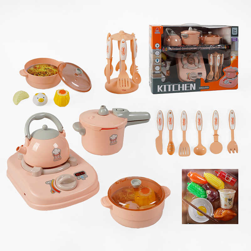 Набір посуду  096 D-4 Штрих=00285 (15)18елем., електрична плита, звук, підсвічування, парогенератор, продукти, озвучування китайською мовою, в коробці