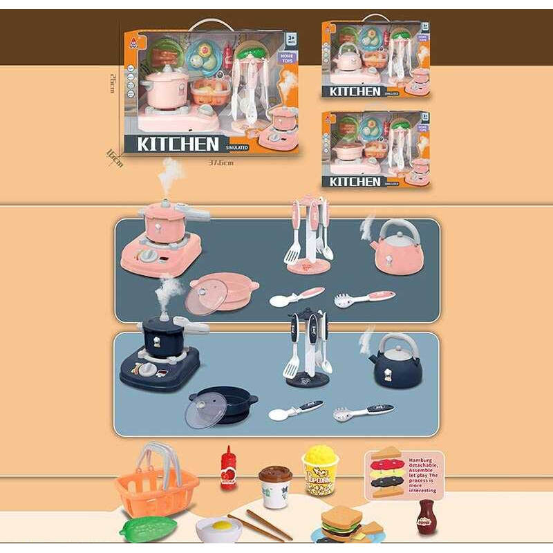 Набір посуду 096 D-5 Штрих=00247 (24/2) підсвічування, звукові ефекти, парогенератор, посуд, продукти, в коробці, ВИДАЄТЬСЯ ТІЛЬКИ МІКС ВИДІВ