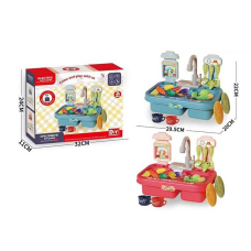 Набір посуду 33029 A (36/2) 2 кольори, кран на батарейках, набір овочів та фруктів, посуд, коробці