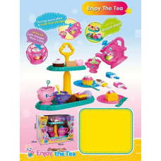 Набір посуду 35639 (8/2) музичний чайник, кольорове підсвічування, 2 режими роботи, перемикач мелодій, звукові ефекти, люстерко, двоярусне сервірувальне блюдо, посуд, муляжі тістечок, печива, морозива, в коробці