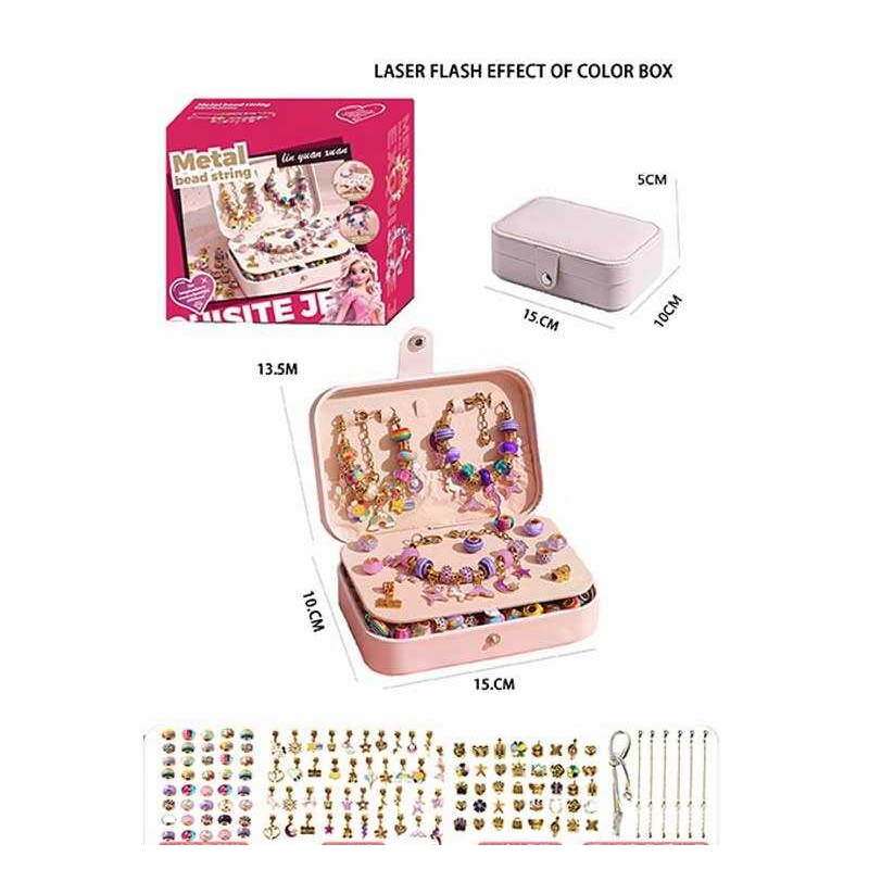 Набір прикрас 5568-2 B (36) 132 аксесуари, шарми, основи для браслетів, основи для намиста, скринька, в коробці