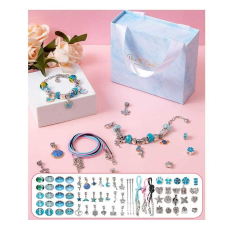 Набір прикрас DLS 1103 (100) “Блакитний бокс“, основи для браслетів, намистини, підвіски, в коробці